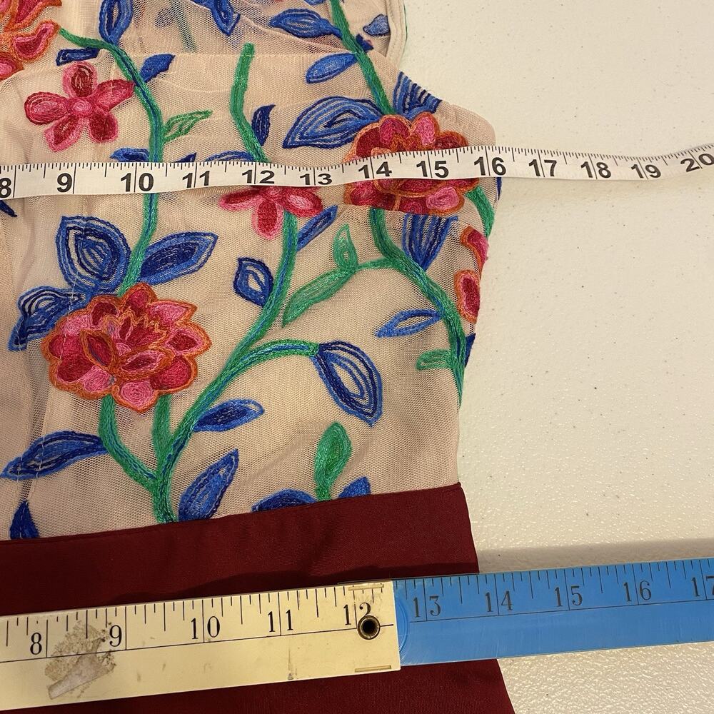 VTG 90s Acevog Formal Party Dress S Lace Red Floral Pleated Sleeveless Preppy - Picture 2 of 10
